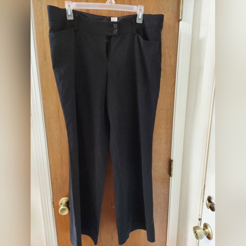 Straight leg, black dress pants.